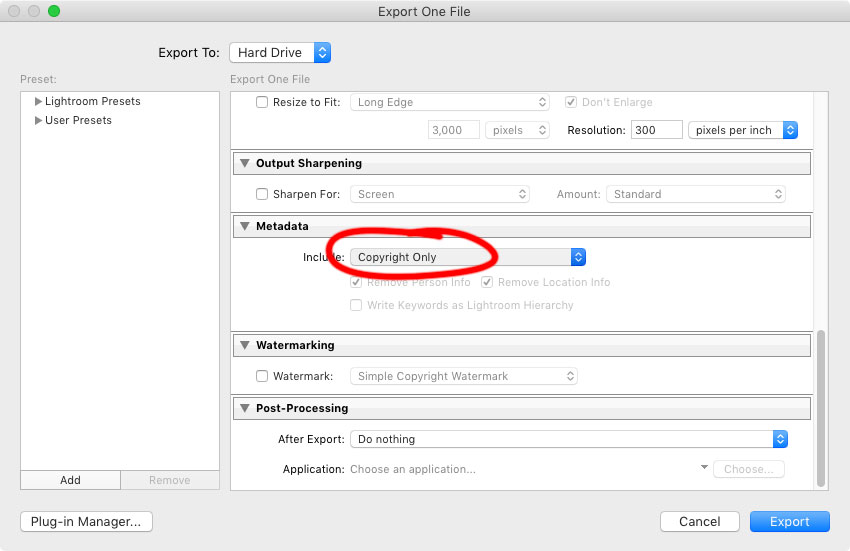 'Lightroom Add Copyright'