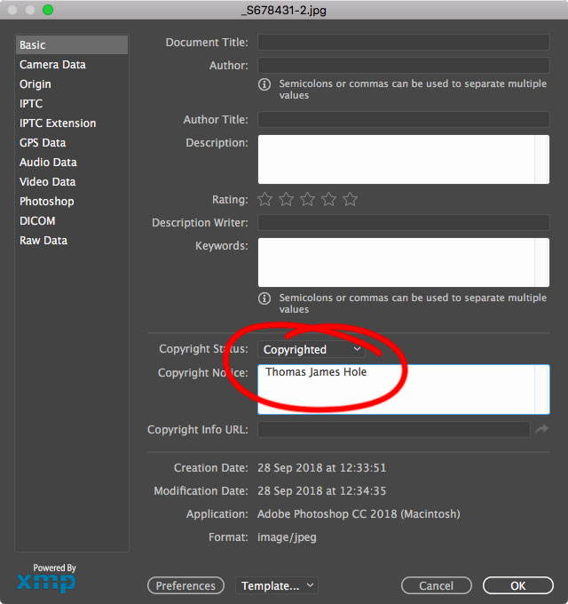 'Lightroom Add Copyright'